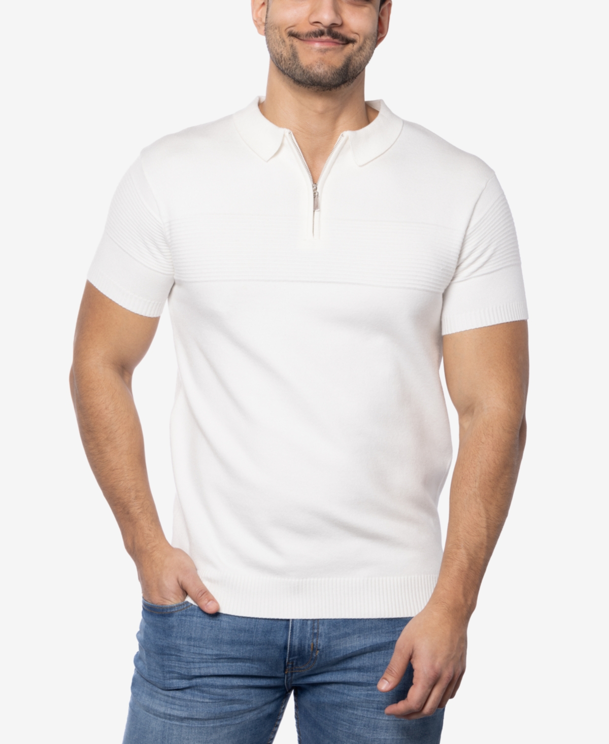 Men's Ottoman Texture Ss Polo Sweater - Black