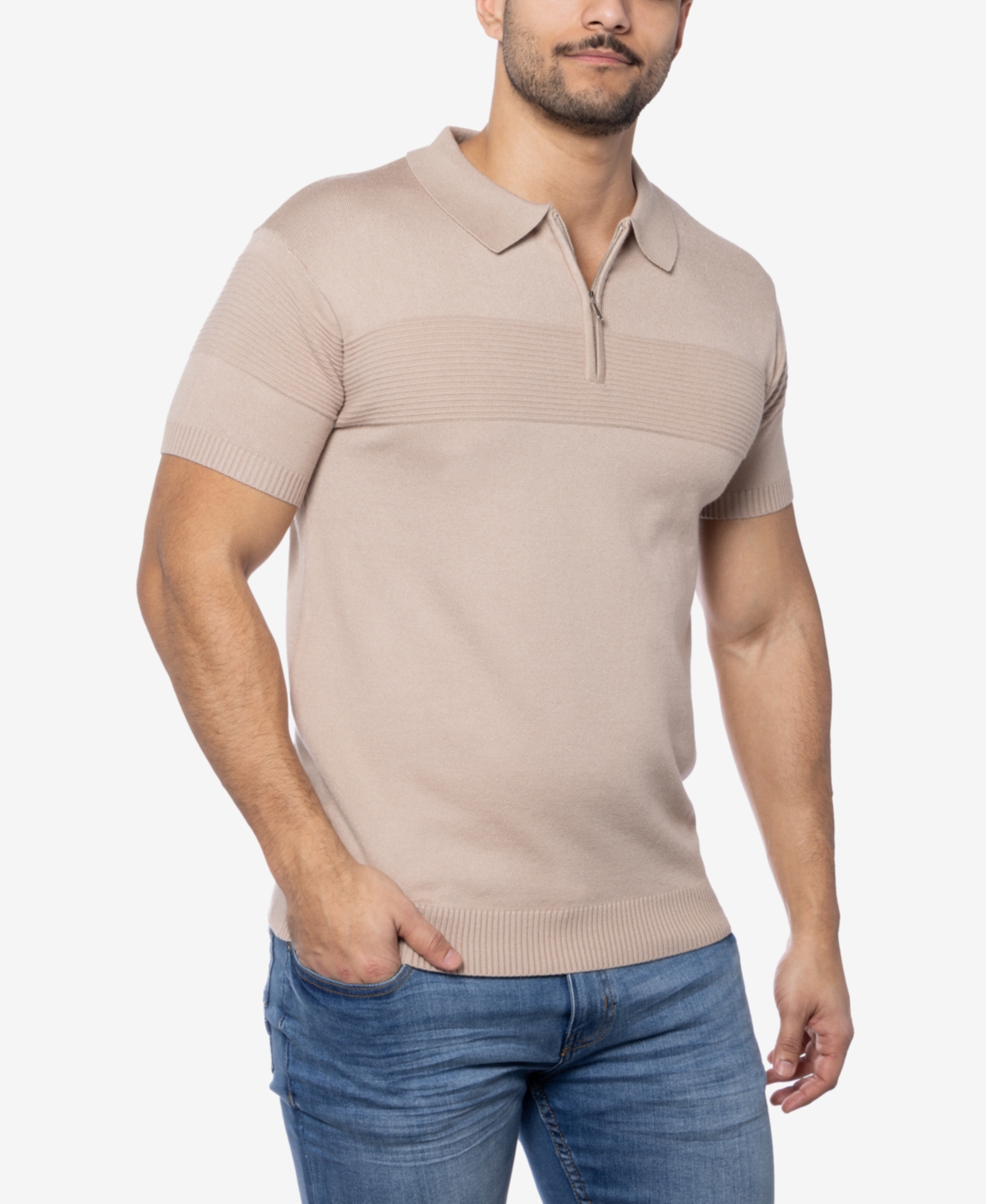 Spring + Mercer Men's Ottoman Texture Ss Polo Sweater