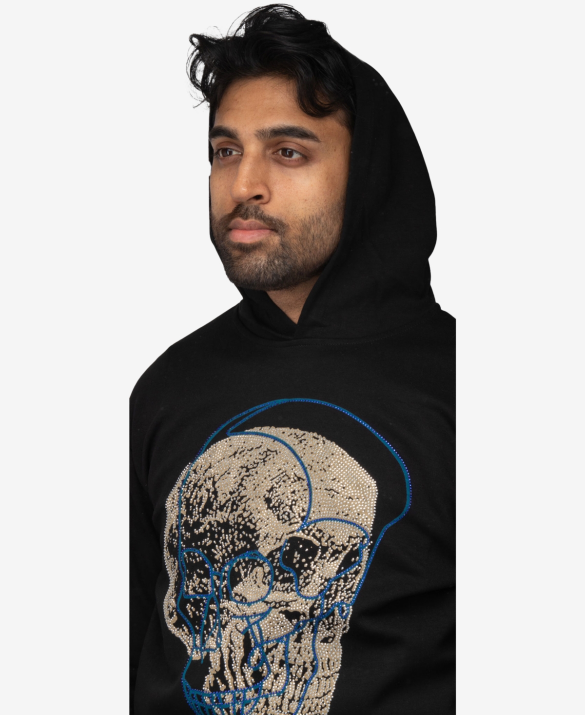 Spring + Mercer Men's Rinestone Embellished Skull Pullover Hoodie