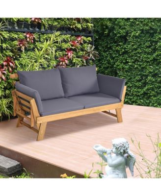 Adjustable Patio Sofa Daybed Acacia Wood Furniture w/ Cushion Pillow