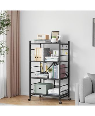 4-Tier Foldable Storage Shelves, Metal Shelving Units, Storage Rack, Black