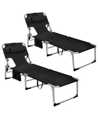 Set of 2 Beach Chaise Lounge Chair Folding Reclining Chair w/ Facing Hole Turquoise