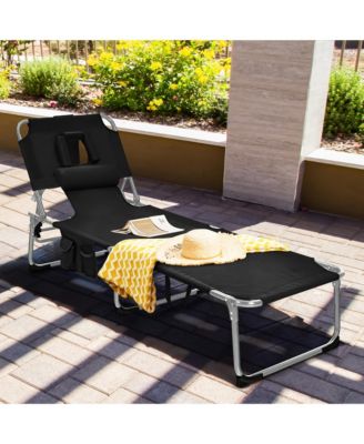 Set of 2 Beach Chaise Lounge Chair Folding Reclining Chair w/ Facing Hole Turquoise