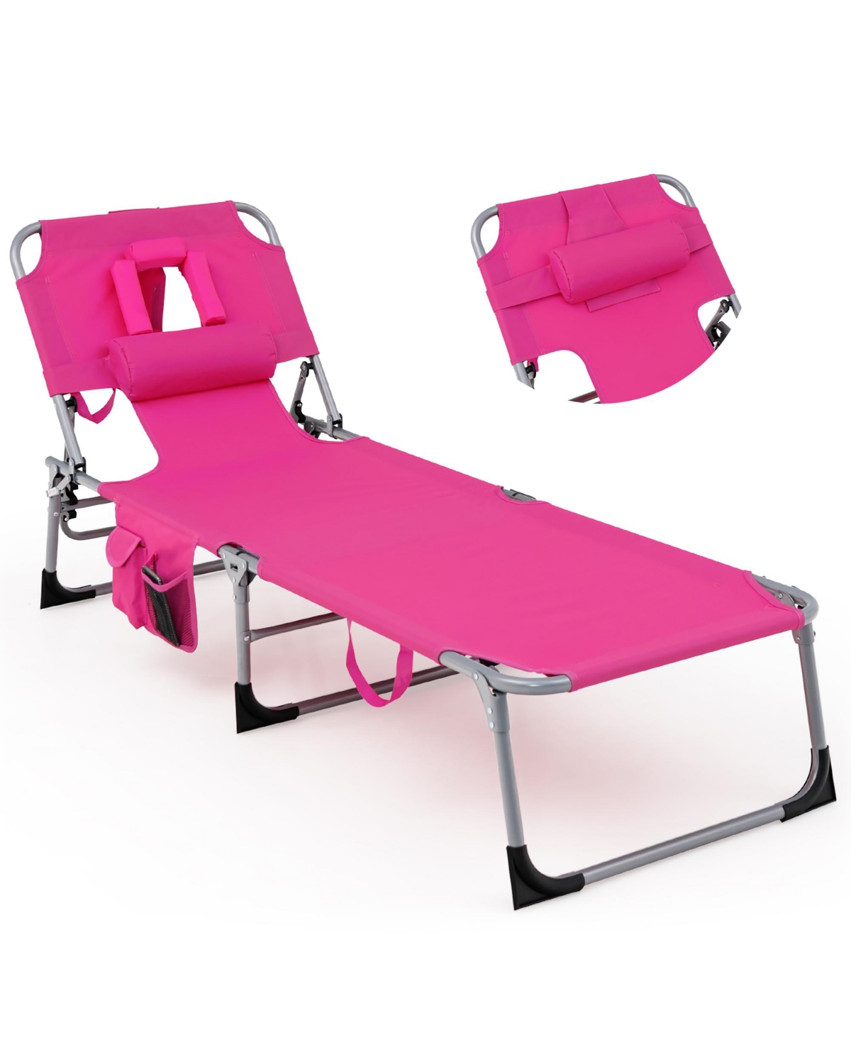 Gymax Set of 2 Beach Chaise Lounge Chair Folding Reclining Chair w/ Facing Hole Turquoise