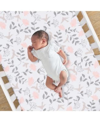 Petals White/Pink/Gray Floral 100% Cotton Fitted Crib/Toddler Sheet