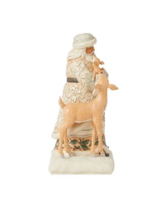 White Woodland Santa Holding Fawn Figurine