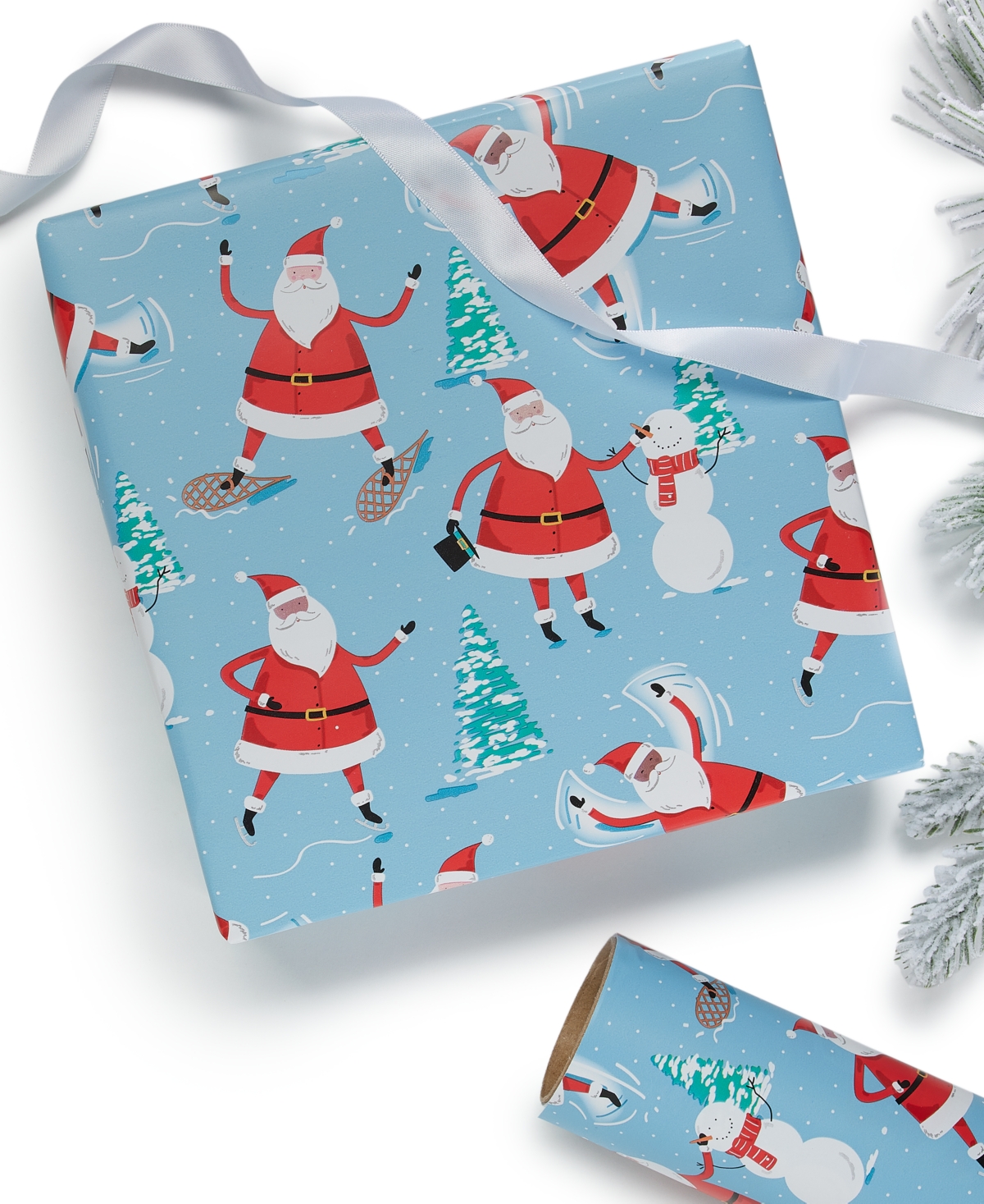 Holiday Lane Blue & Red Snowman Santa Wrapping Paper, Exclusively at Macy's