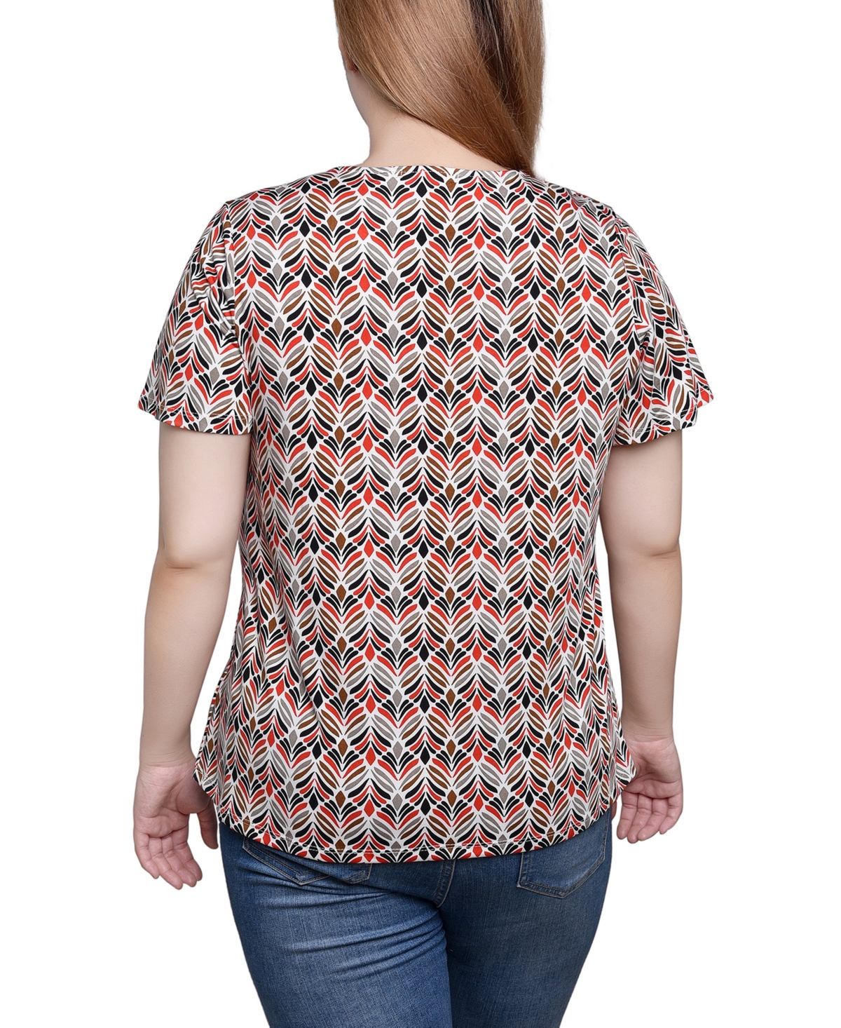 Ny Collection Short Sleeve Top With Hardware In Diamond Feather