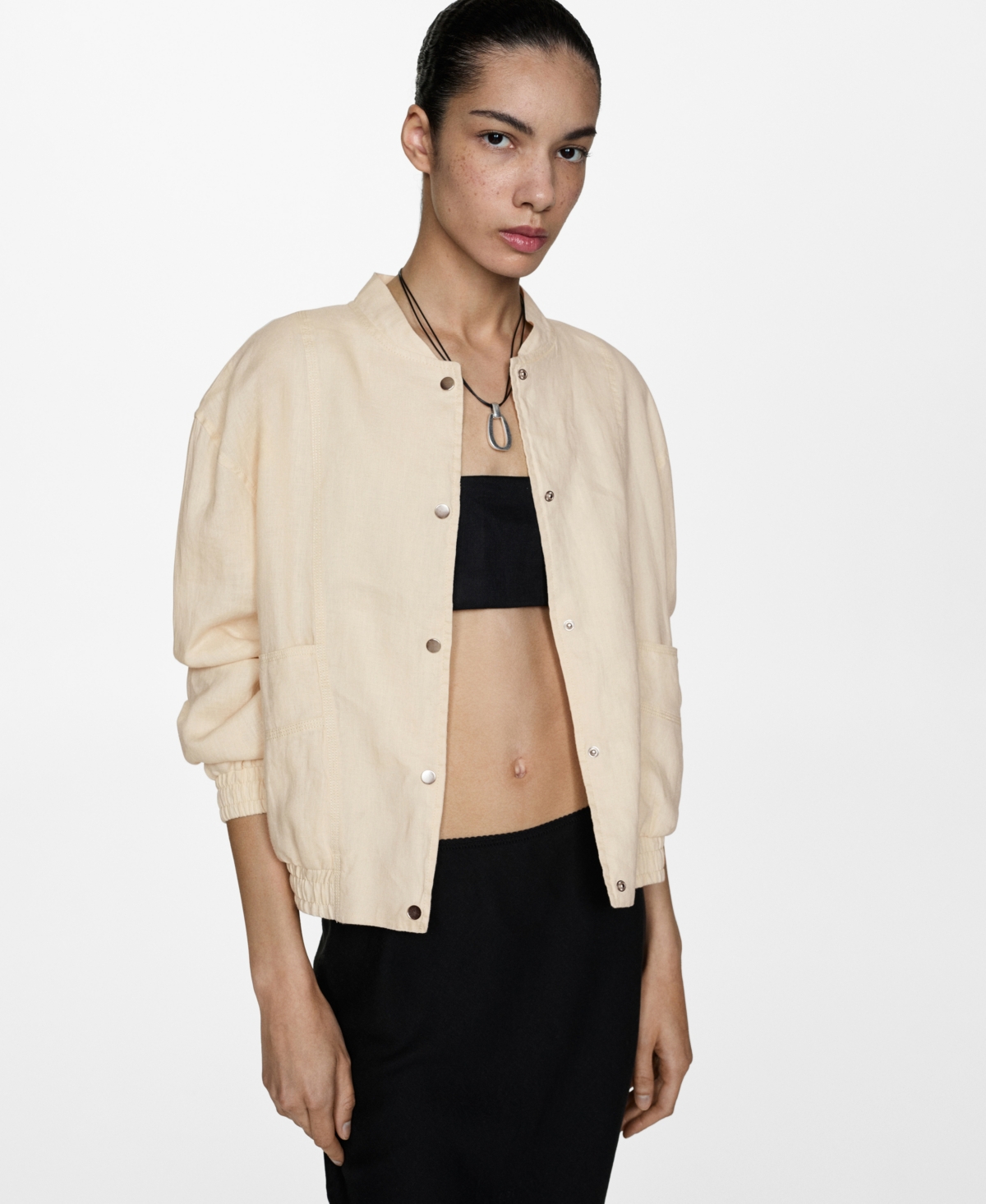 Women's Buttons Linen-Blend Jacket - Ecru