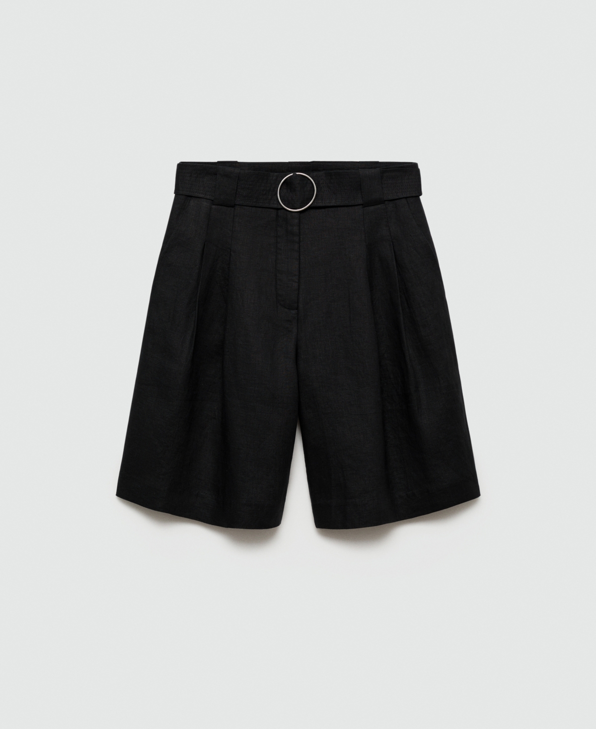 Mango Bermuda Droit Ceinture In Black