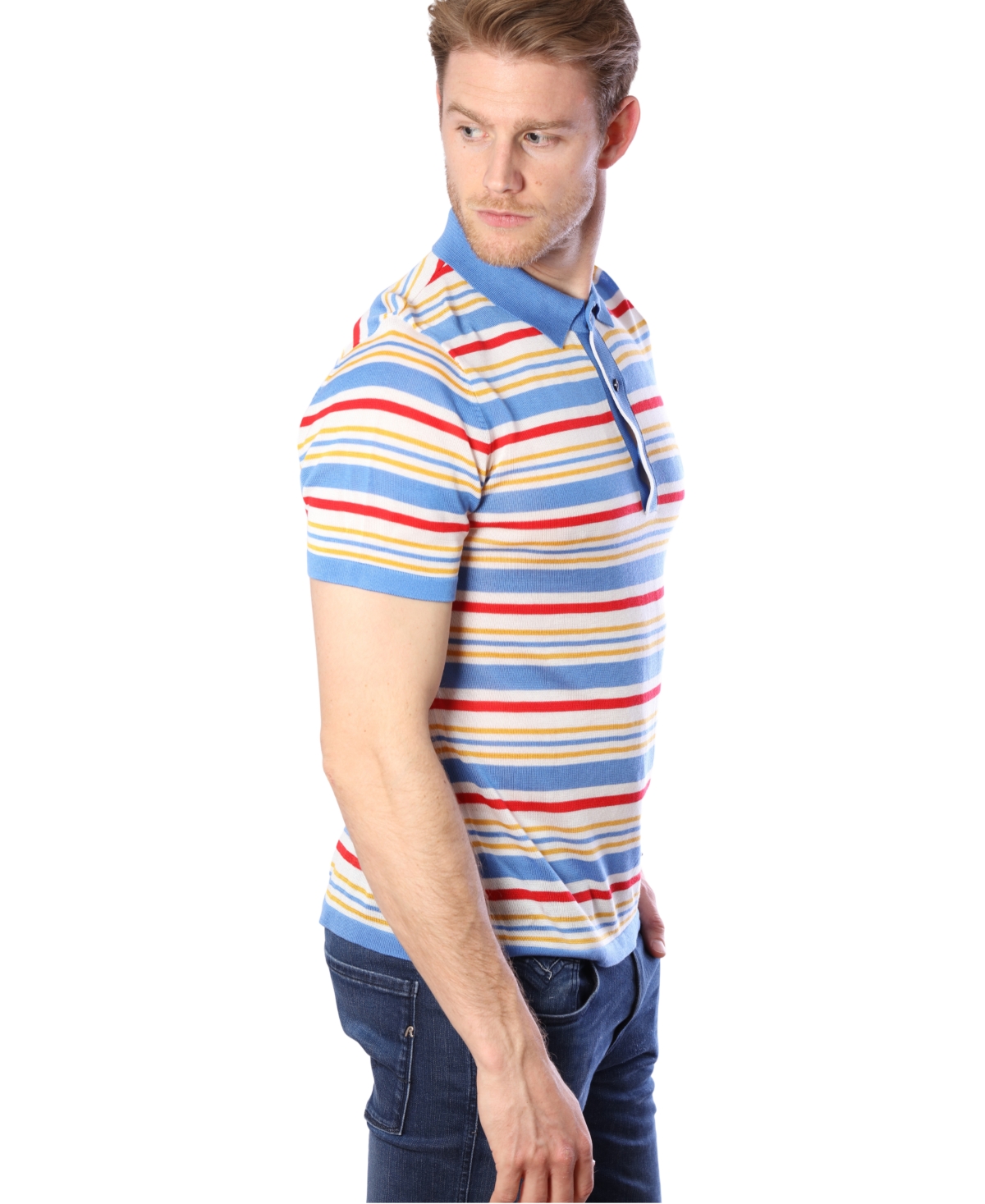 Bellemere Men's Fantasy Stripe Multicolor Tencel Polo Shirt -/ multi-colored