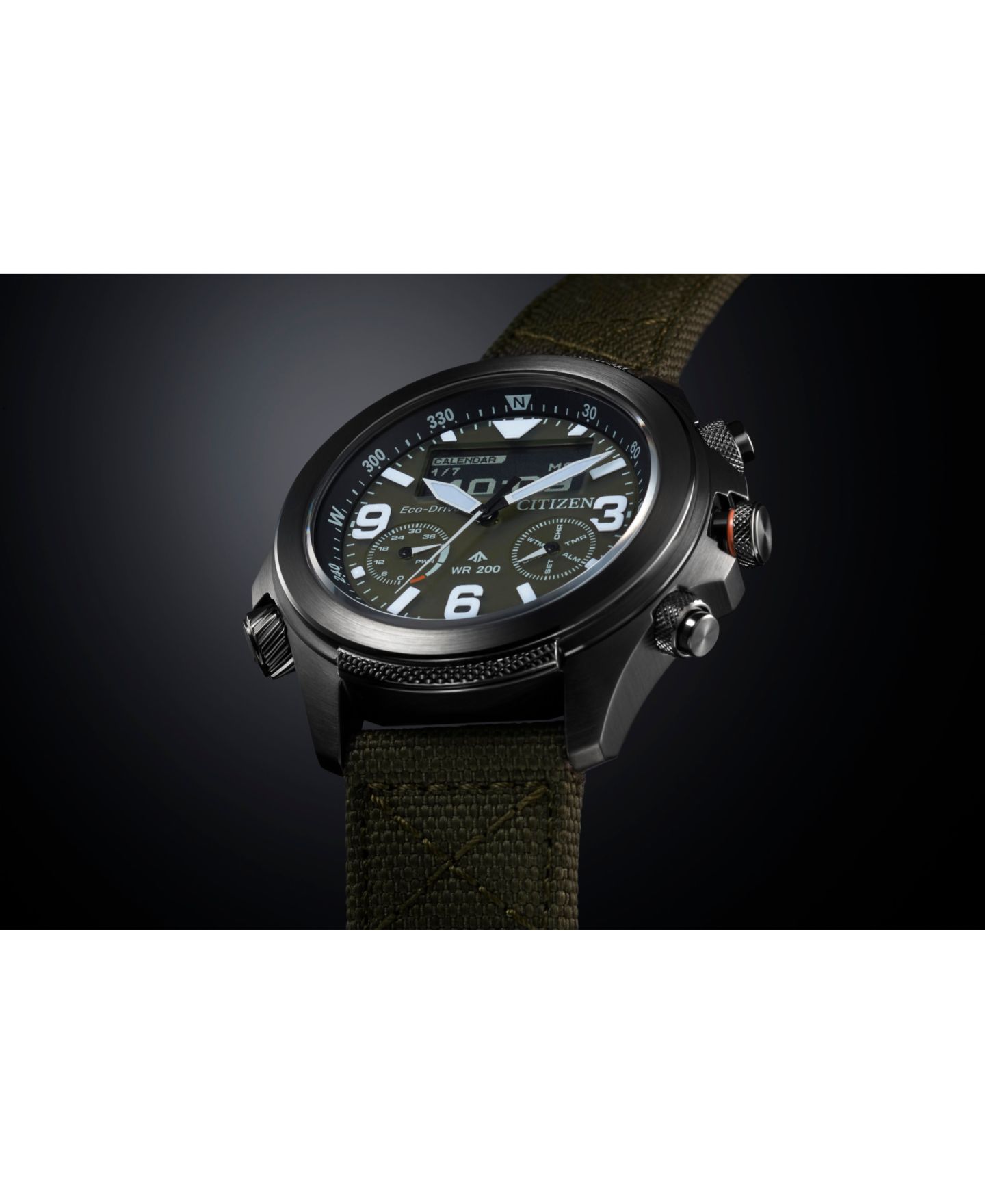 Мужские часы Citizen Eco-Drive Chronograph Promaster Green Cordura® Strap Watch 44mm — фото 4