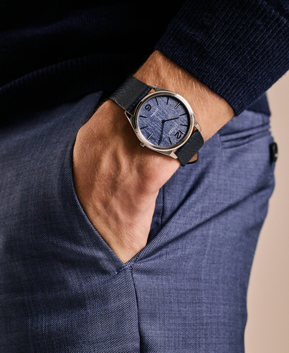 Citizen Eco-drive Unisex Blue Leather Strap Watch 38mm In No Color