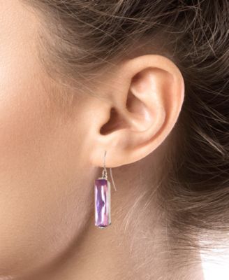 Color Crystal Rectangle Drop Earrings in Sterling Silver