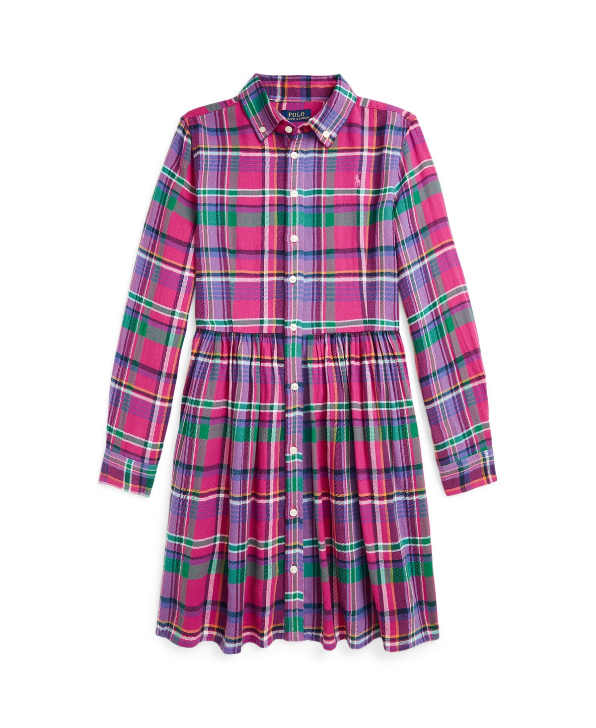 Polo Ralph Lauren Big Girls Plaid Cotton Twill Shirtdress - 142 PINK NAVY TWILL