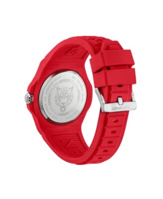 Men's New Fearless 3 Hand Date Quartz Red Silicone Strap 46mm