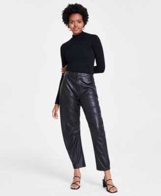 Women s High Rise Barrel Leg Faux Leather Pants Created for Macy s