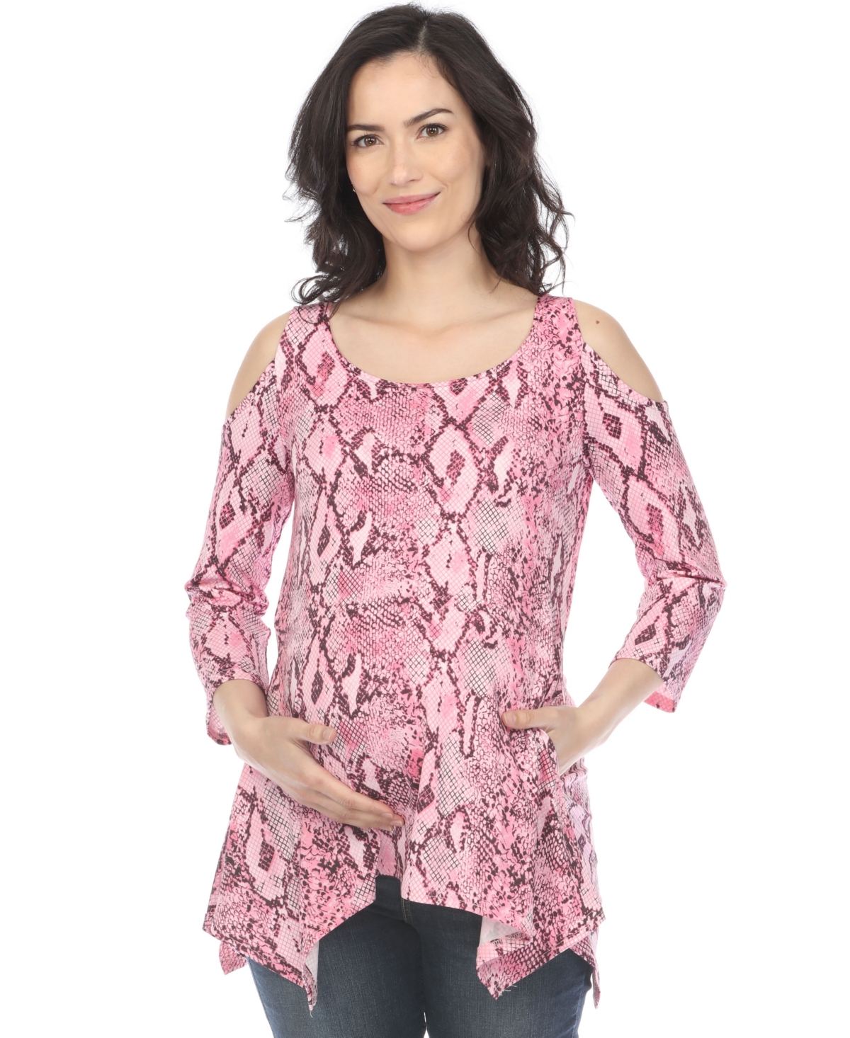 WHITE MARK MATERNITY SNAKE PRINT COLD SHOULDER TUNIC 