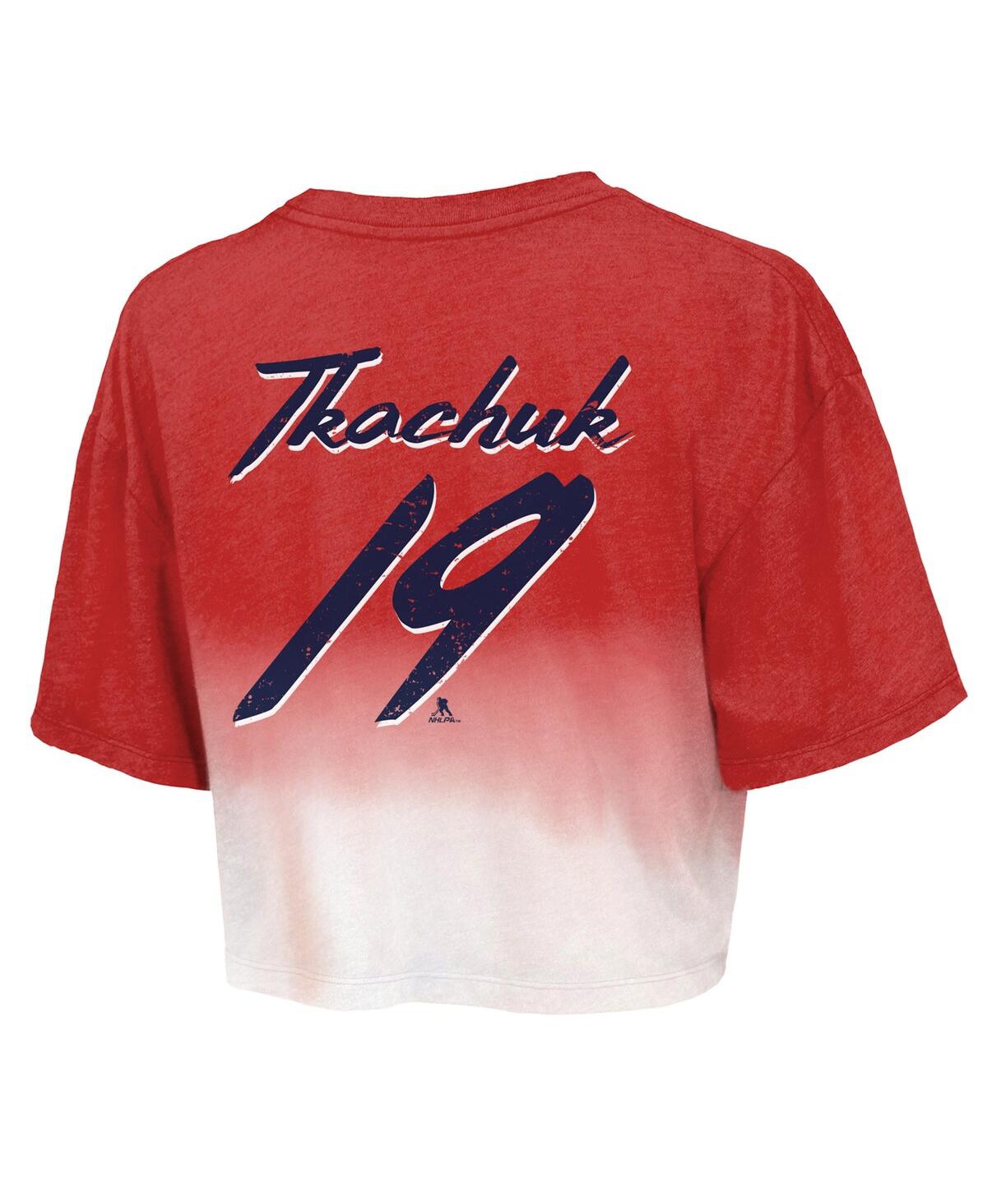 Majestic Women's Matthew TkachukFlorida Panthers 2024 Stanley Cup Champions Dip Dye Boxy Crop Name Number T-Shirt - Red