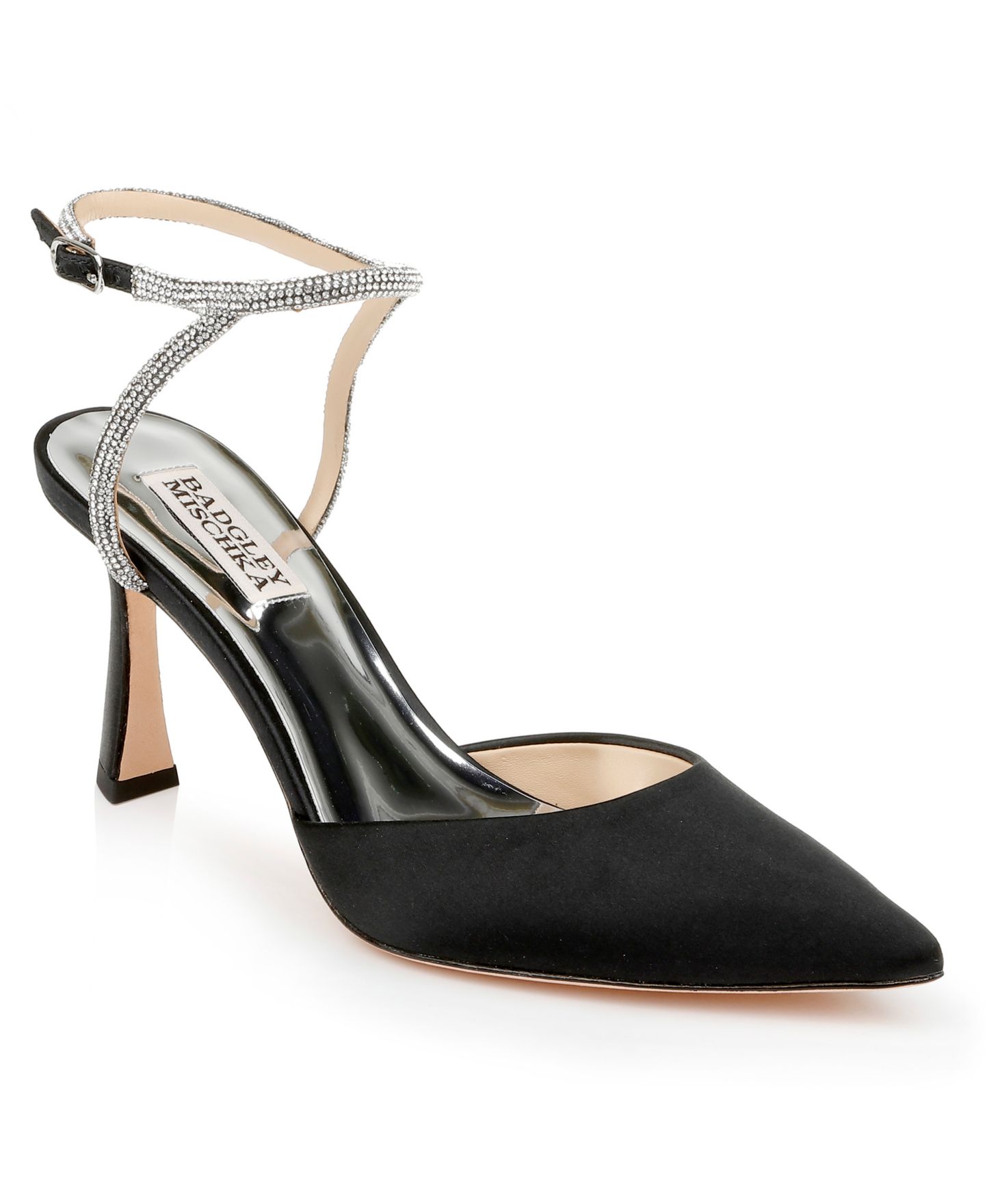 Женские туфли Badgley Mischka Kamilah Ankle Strap Evening Pumps, цвет: Чёрный атласный — фото 1