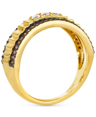 Chocolatier&reg; Men's Chocolate Diamond & Vanilla Diamond Ridge Texture Ring (1/2 ct. t.w.) in 14k Gold