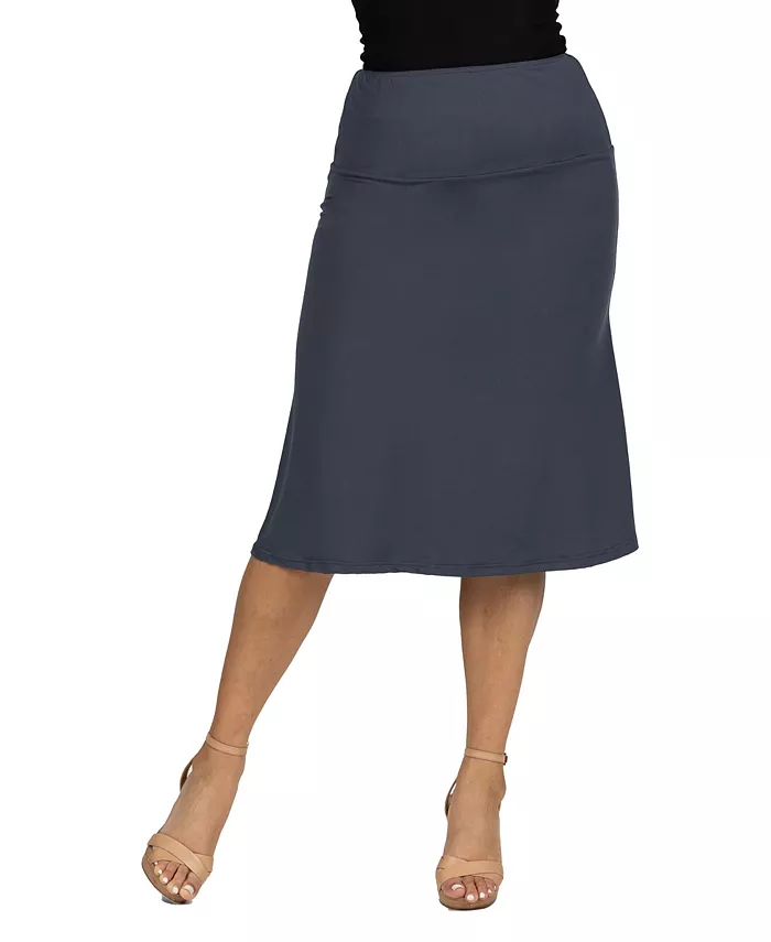 A Line Elastic Waist Knee Length Skirt - thumbnail 9