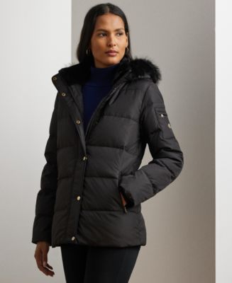 — DKNY — Black Down-Filled Puffer Jacket Faux Fur outlet