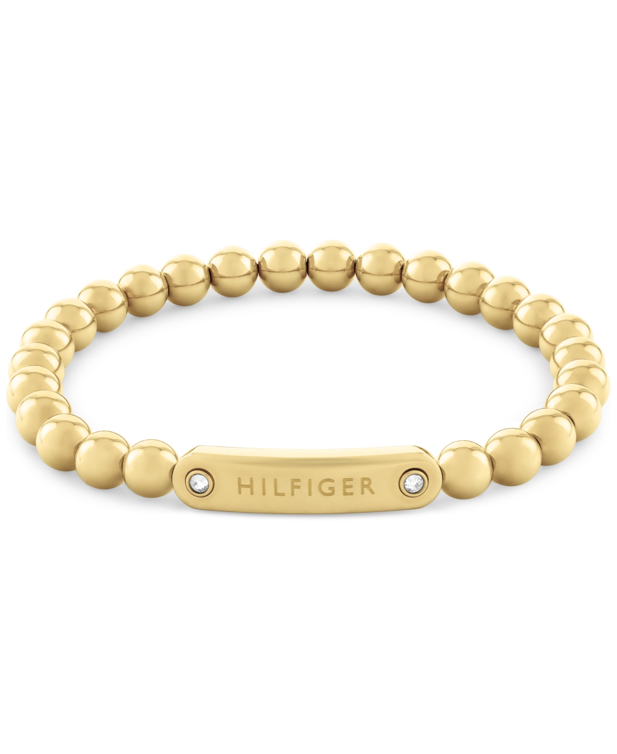 Beaded Stainless Steel Logo Stretch Bracelet - Carnation