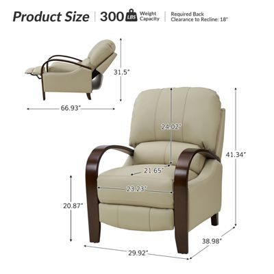 Alex Mid Century Modern Genuine Leather Manual Recliner