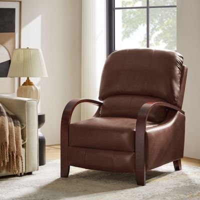 Alex Mid Century Modern Genuine Leather Manual Recliner
