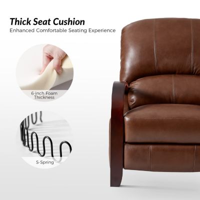 Alex Mid Century Modern Genuine Leather Manual Recliner