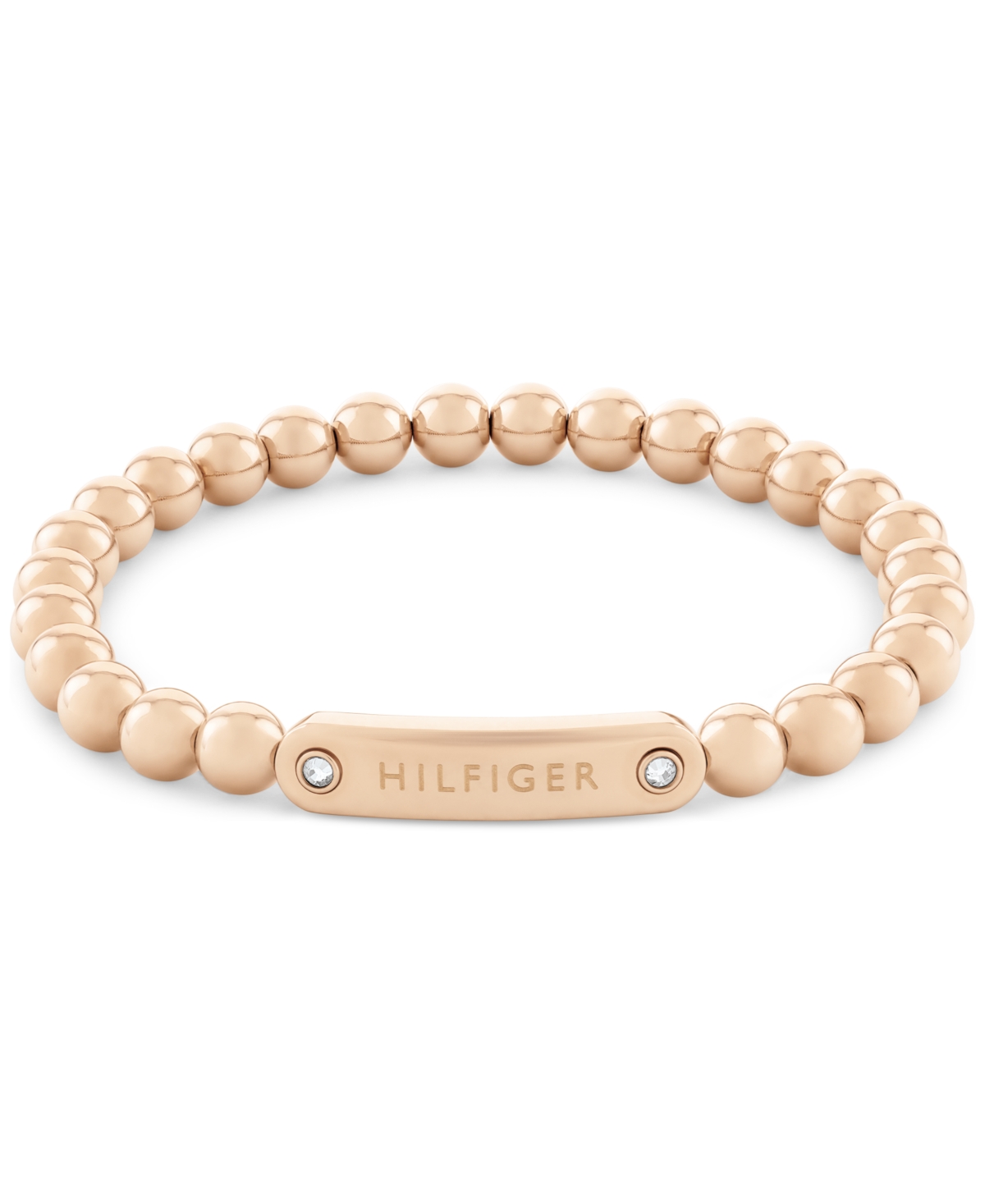 Beaded Stainless Steel Logo Stretch Bracelet - Carnation