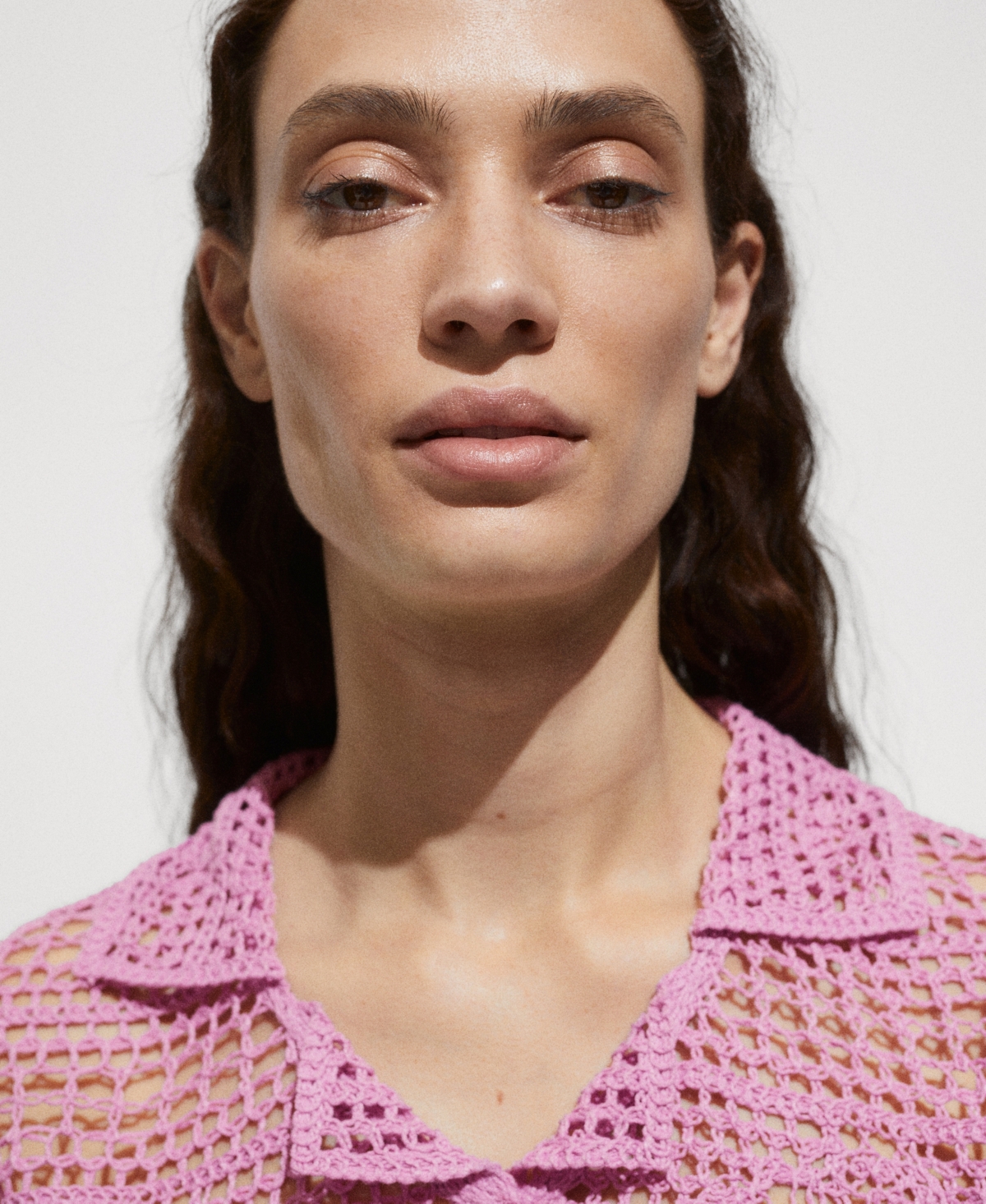 Mango Women's Flowers Detail Crochet Shirt -Pastel Purple