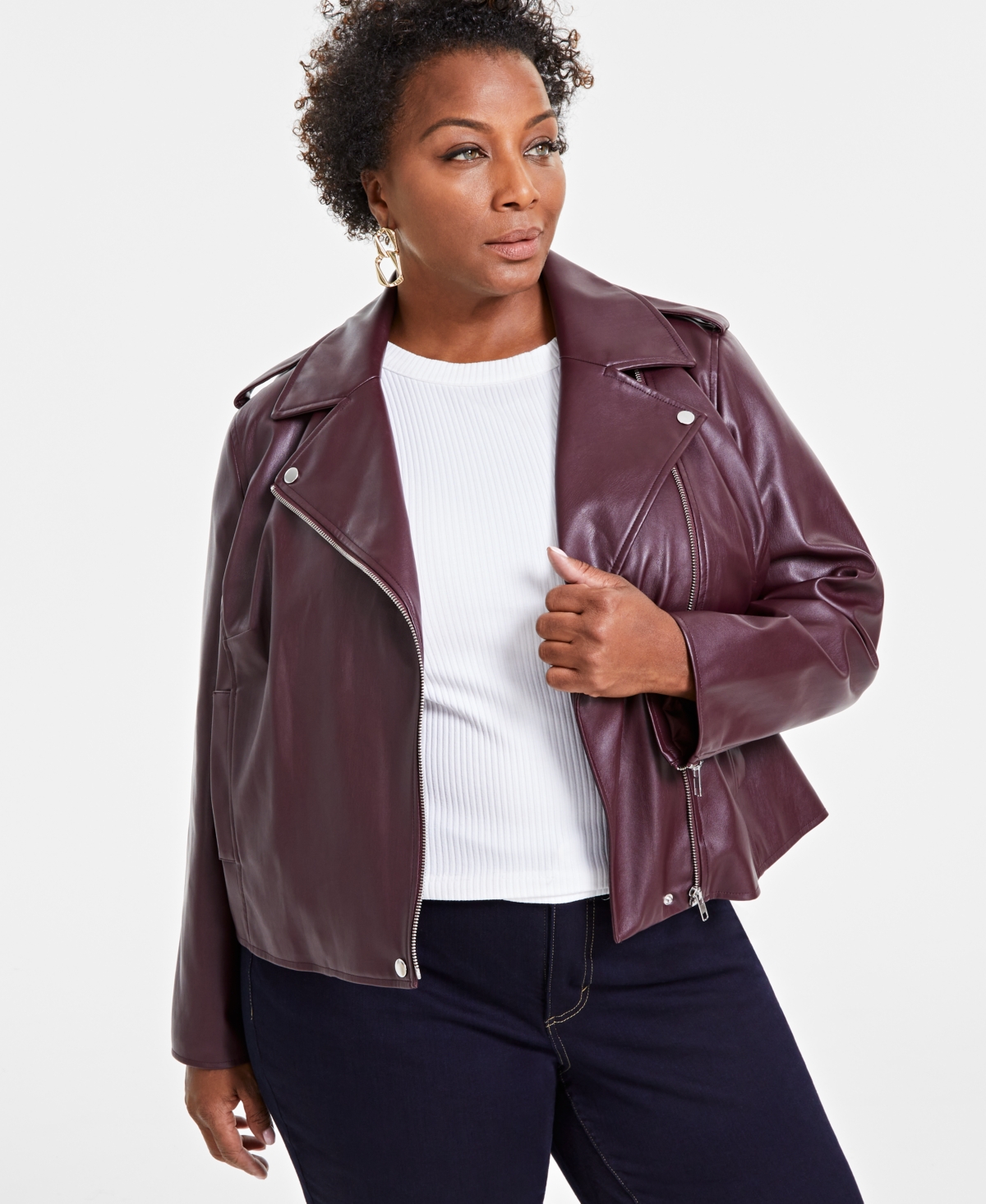 I.n.c. International Concepts Petite Asymmetrical Zip Denim Moto Jacket Created for Macy s Light Indigo Smart Closet