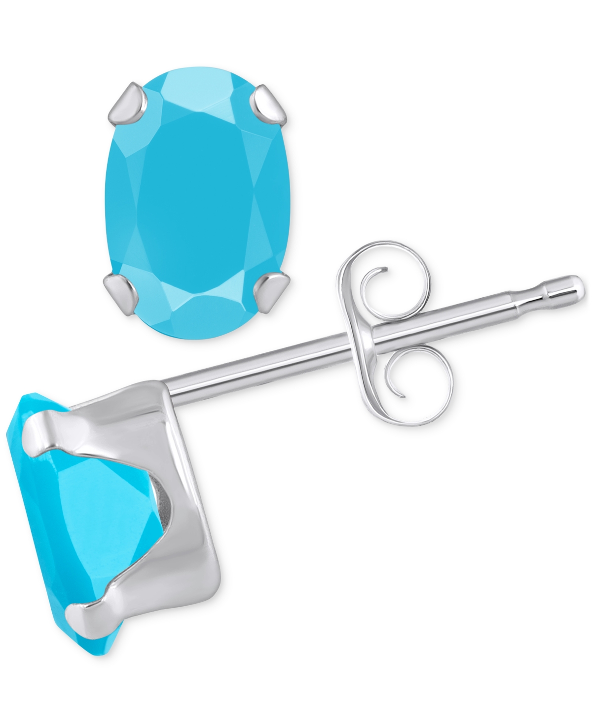 Macy's Turquoise Solitaire Oval Claw-set Stud Earrings In 14k Gold In Turquoise,white Gold