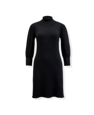 Women's Long Puff Sleeve Mock Neck Sweater Dress