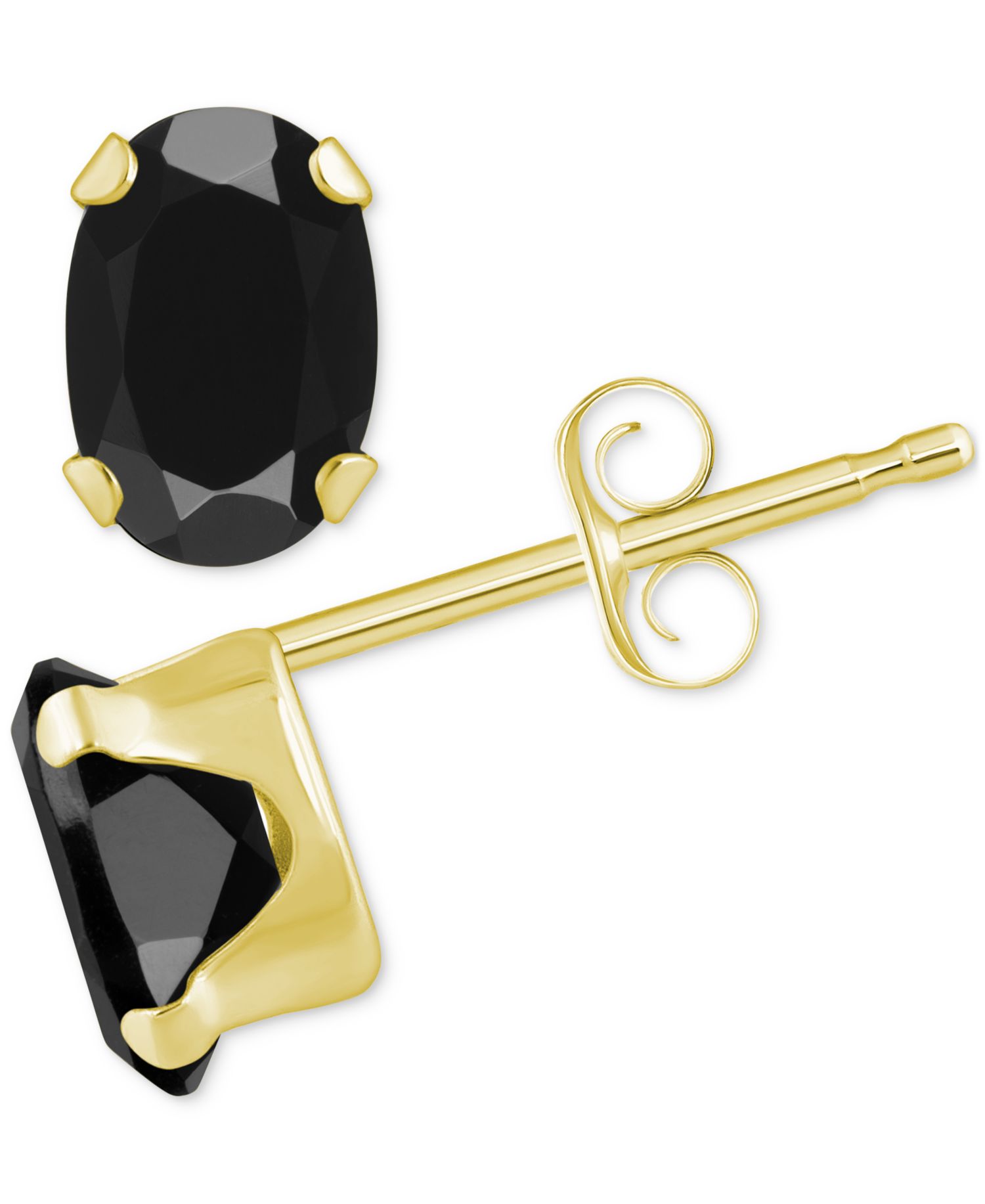 Onyx Oval Solitaire Four Prong Stud Earrings in 14k Gold