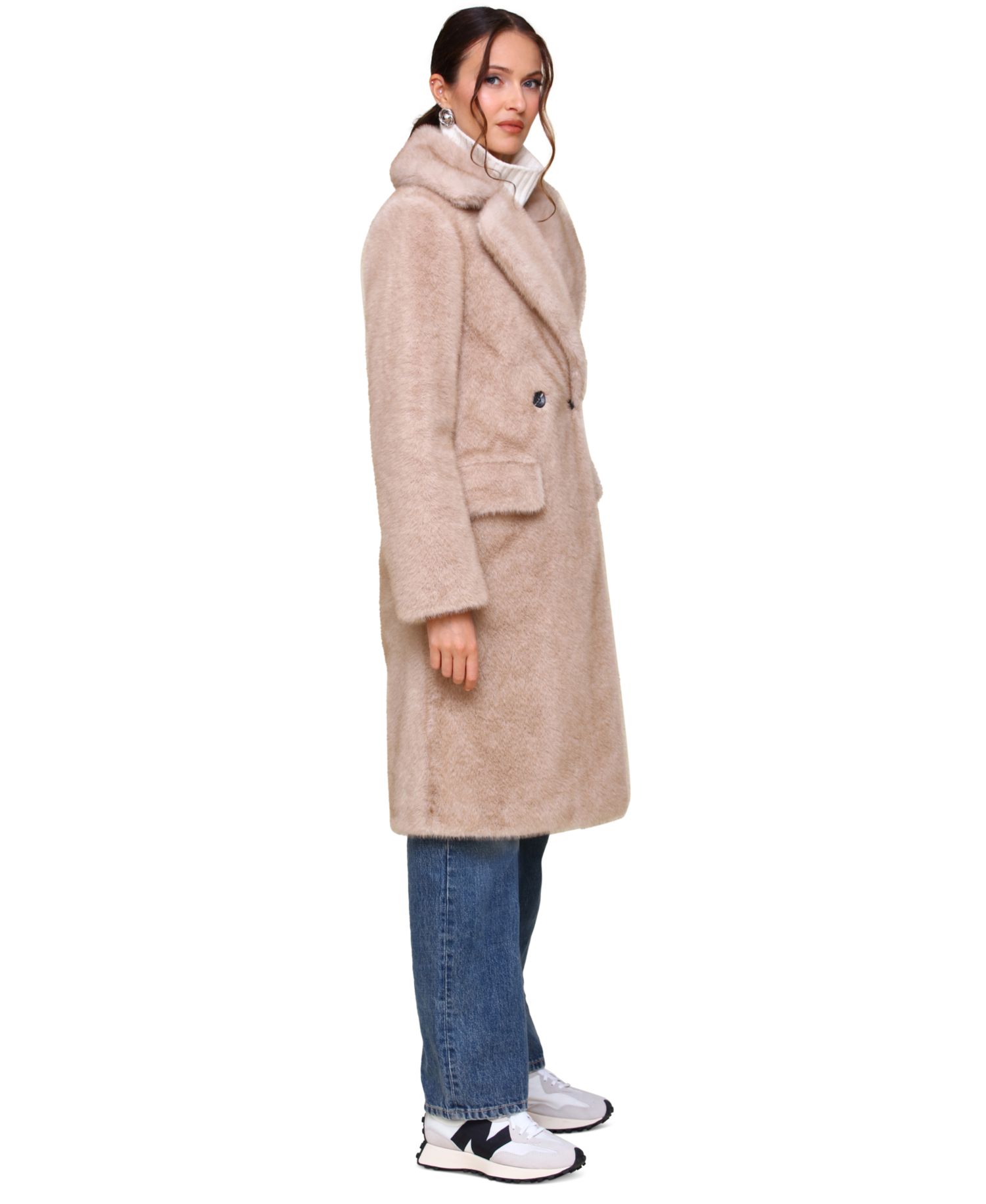 Women's Notched-Collar Faux-Fur Coat