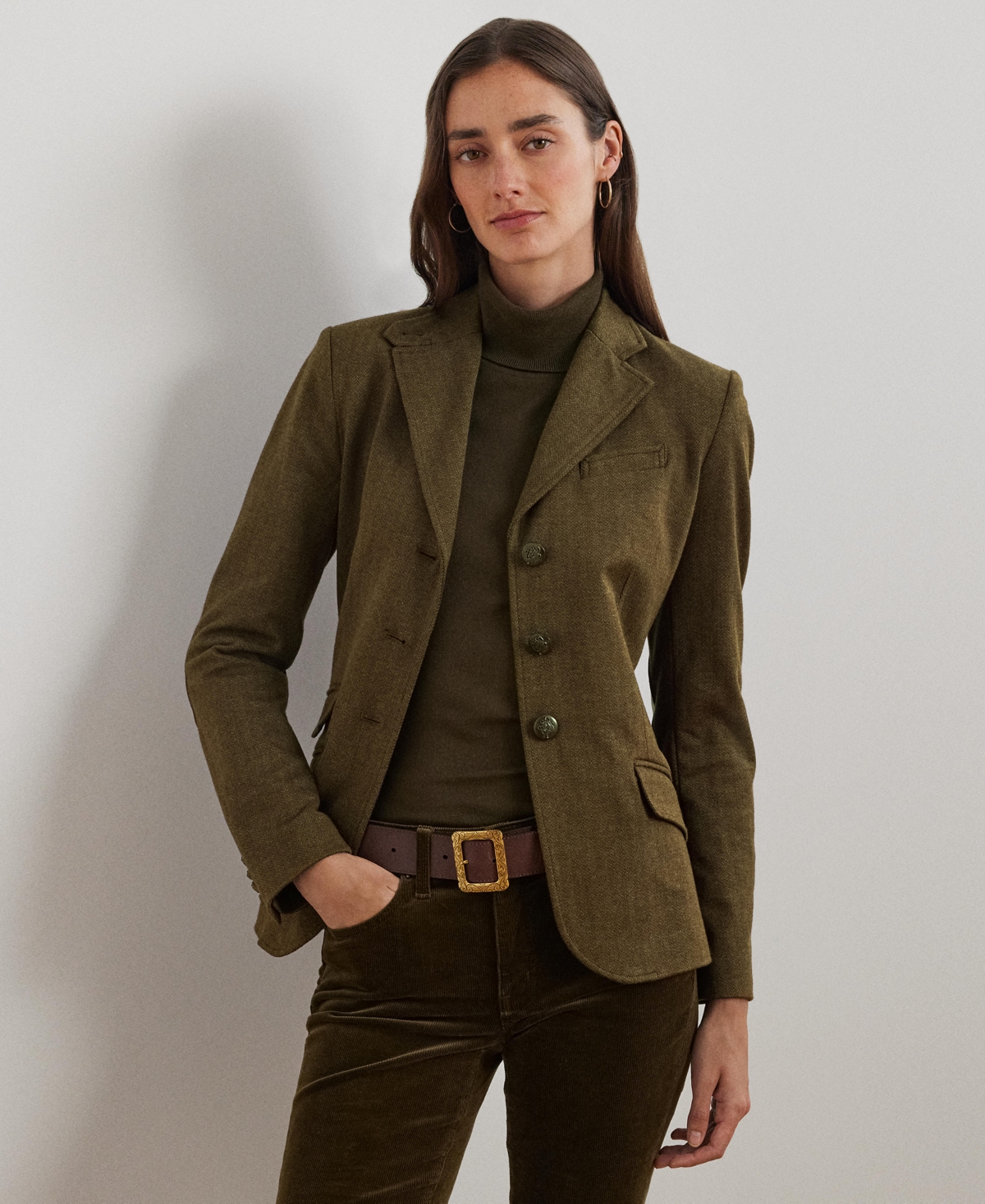 Lauren Ralph Lauren Women s Herringbone Jacquard Blazer Green Brown Multi Smart Closet