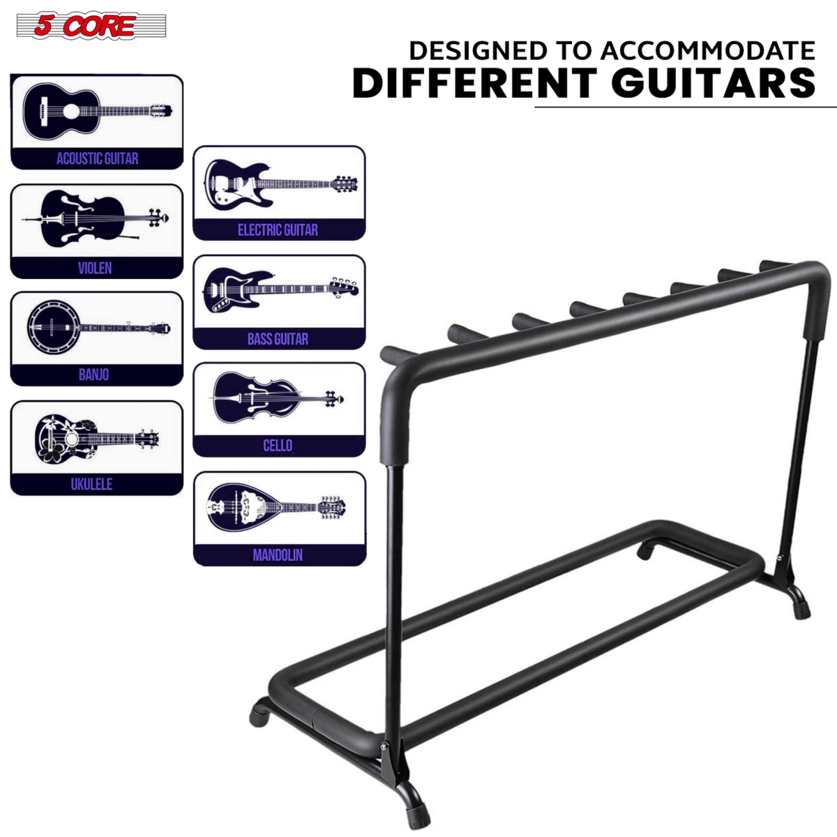 5 Core Guitar Rack 7 Slot Multi Guitars Stands Floor Safe Storage for Electric Acoustic Flying V Guitars