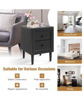 Multipurpose Retro Bedside Nightstand with 2 Drawers