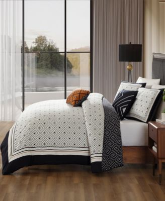 Geometric Black & White Bedding 220 Thread Count 100% Cotton Sateen 5 Piece Reversible King Comforter Set