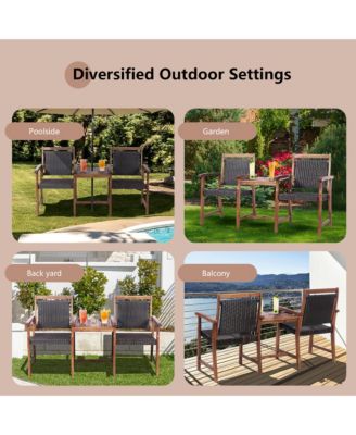 Patio Acacia Wood Conversation Companion Bench Loveseat Chair with Side Table