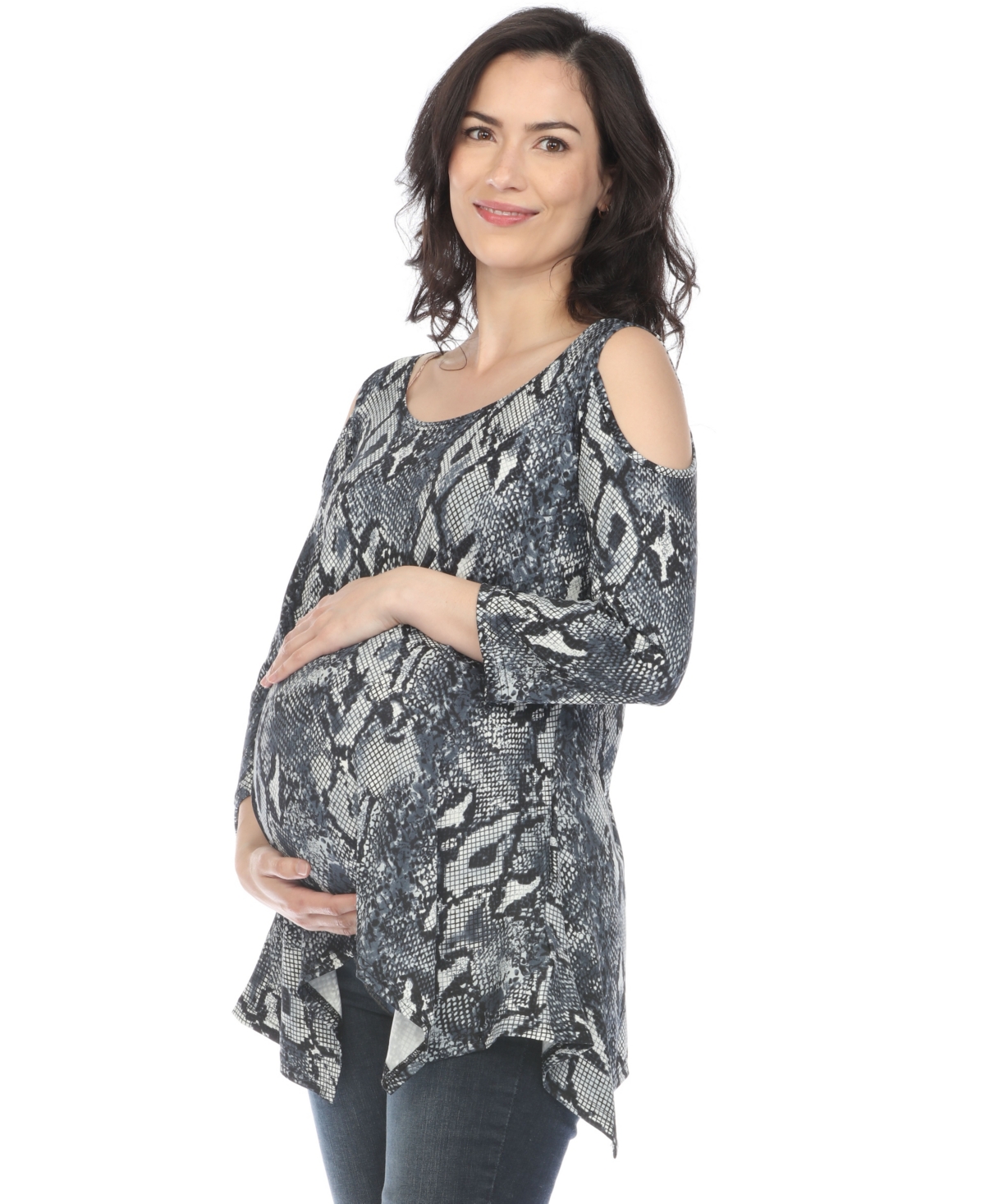 WHITE MARK MATERNITY SNAKE PRINT COLD SHOULDER TUNIC 