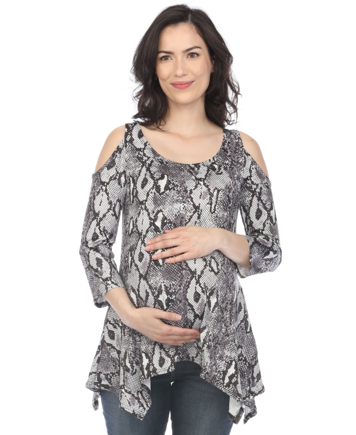 WHITE MARK MATERNITY SNAKE PRINT COLD SHOULDER TUNIC 
