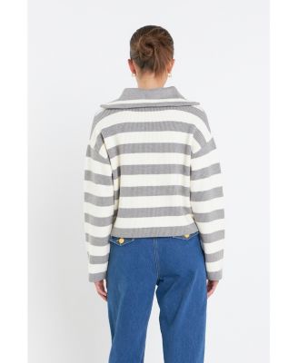 Women's Striped Half-Zip Sweater