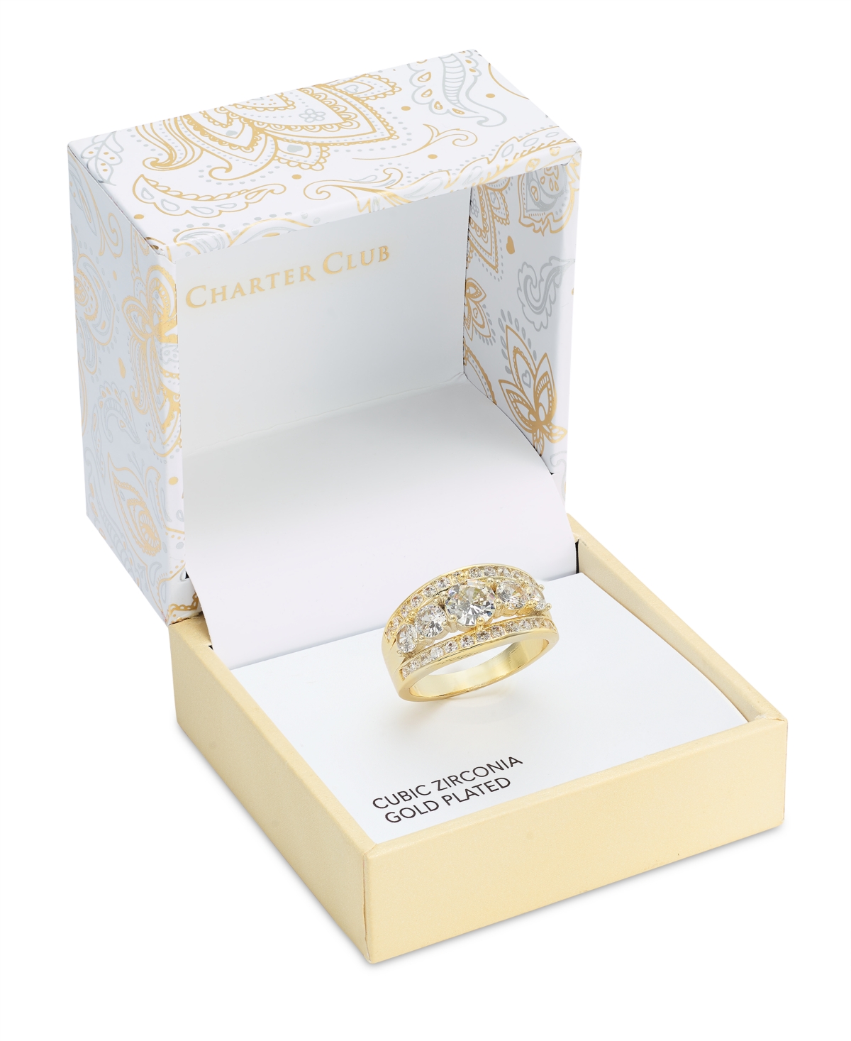Charter ClubTone Cubic Zirconia Triple-Row Ring, Created for Macy's - Gold