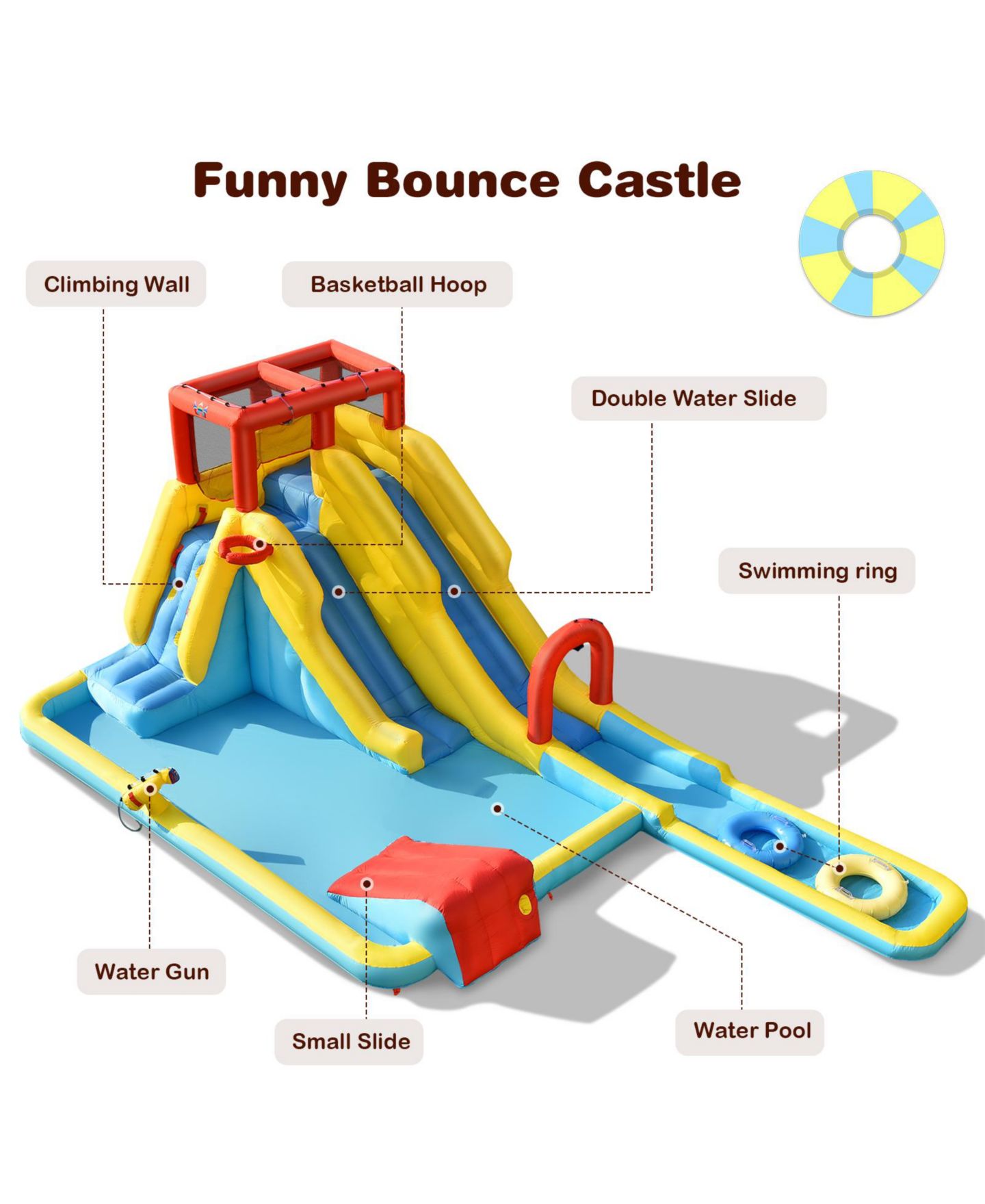 Детская игрушка INOLAIT 7-in-1 Inflatable Dual Slide Water Park Bounce House With 680W Blower — фото 5