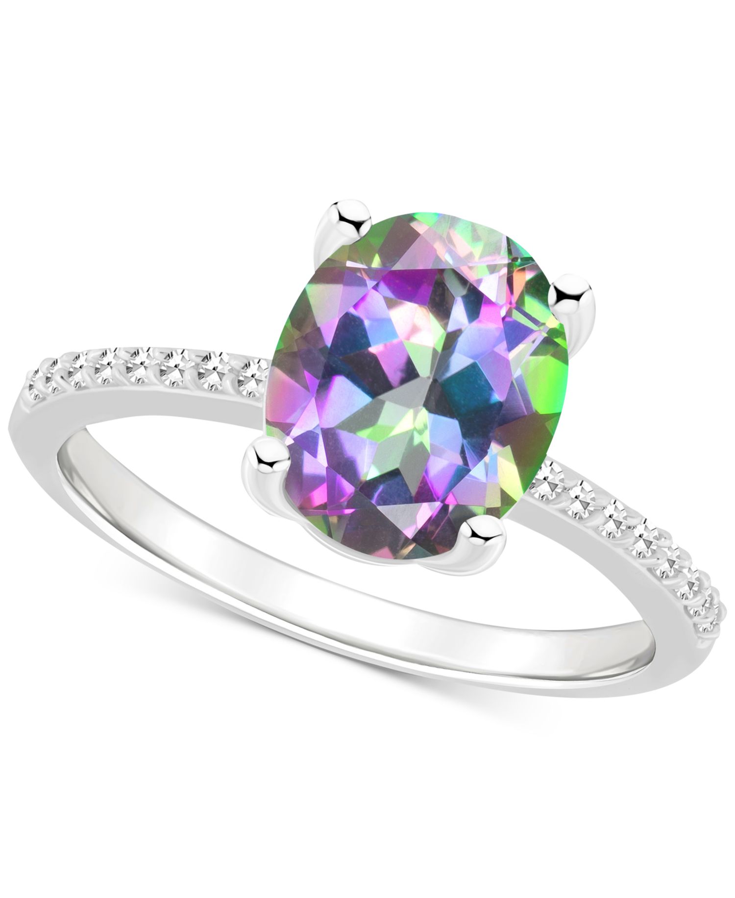Mystic Topaz (3-5/8 ct. t.w.) & Diamond (1/10 ct. t.w.) Oval Solitaire Ring in Sterling Silver (Also in Pink Topaz)