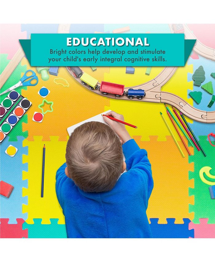 ProsourceFit Kids Floor Play Mat 3/8-in, 16 Sq Ft - 16 Tiles - Multi - 16